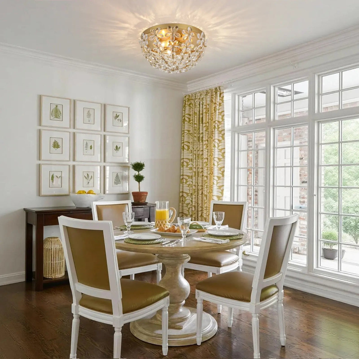 LightfixturesUAE-French Luxury Brass & Crystal Daisy Floral Flush Mount Ceiling Light-Ceiling Lights-Gold-