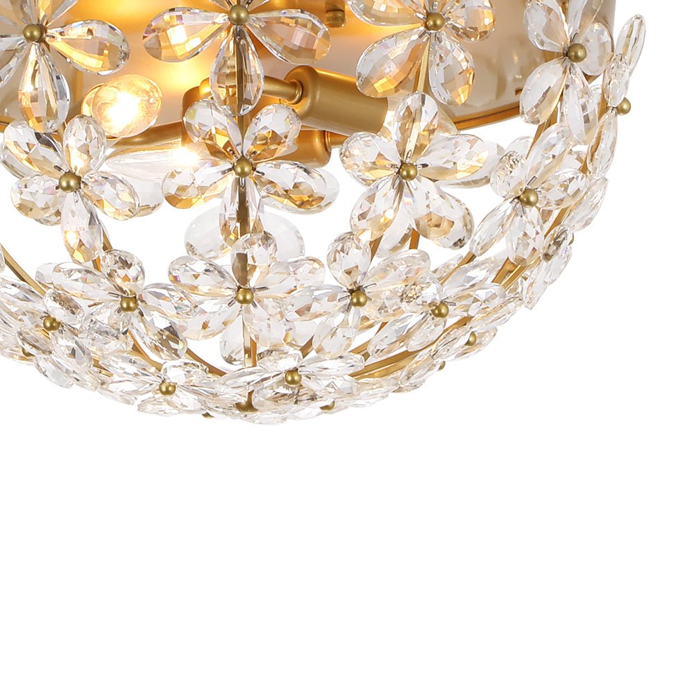 LightfixturesUAE-French Luxury Brass & Crystal Daisy Floral Flush Mount Ceiling Light-Ceiling Lights-Gold-