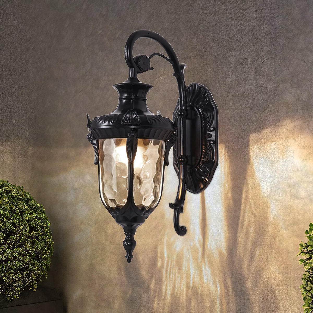 LightfixturesUAE-IP65 Outdoor Traditional Waterproof Hammer Water Glass Wall Sconce-Wall Lights-Polished Black-