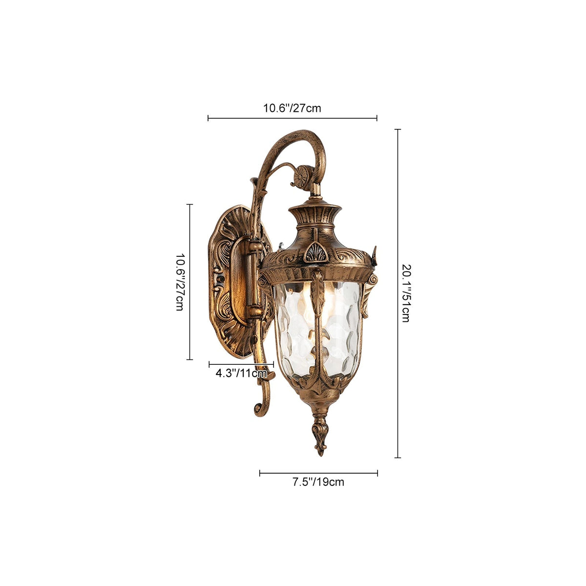 LightfixturesUAE-IP65 Outdoor Traditional Waterproof Hammer Water Glass Wall Sconce-Wall Lights-Polished Black-