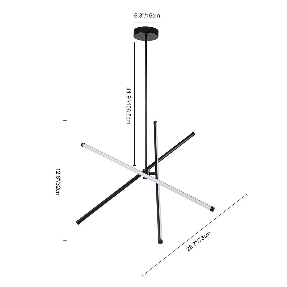 LightfixturesUAE-LED 3-Light Modern Cross Arms Linear Sputnik Chandelier-Chandeliers-Brass-