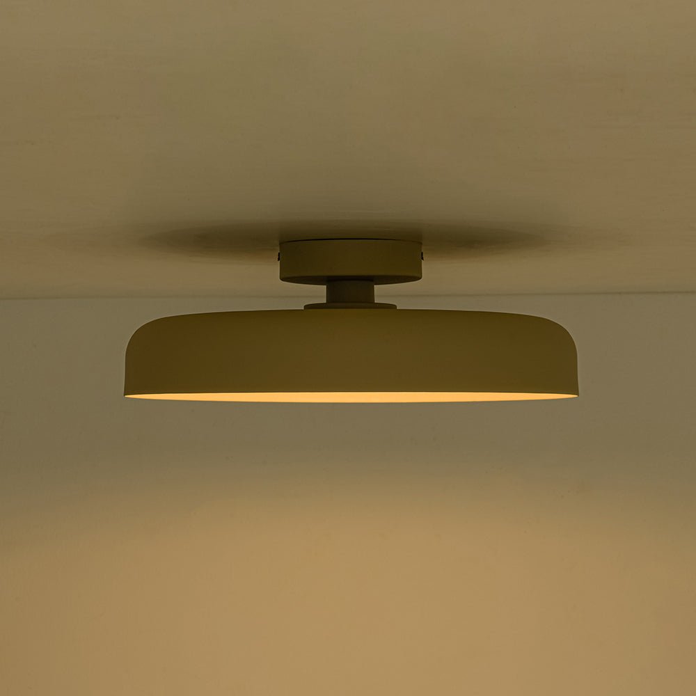 LightfixturesUAE-LED Cream Style Minimalist Khaki Matte Shallow Pan Semi Flush Mount-Ceiling Lights-Khaki-