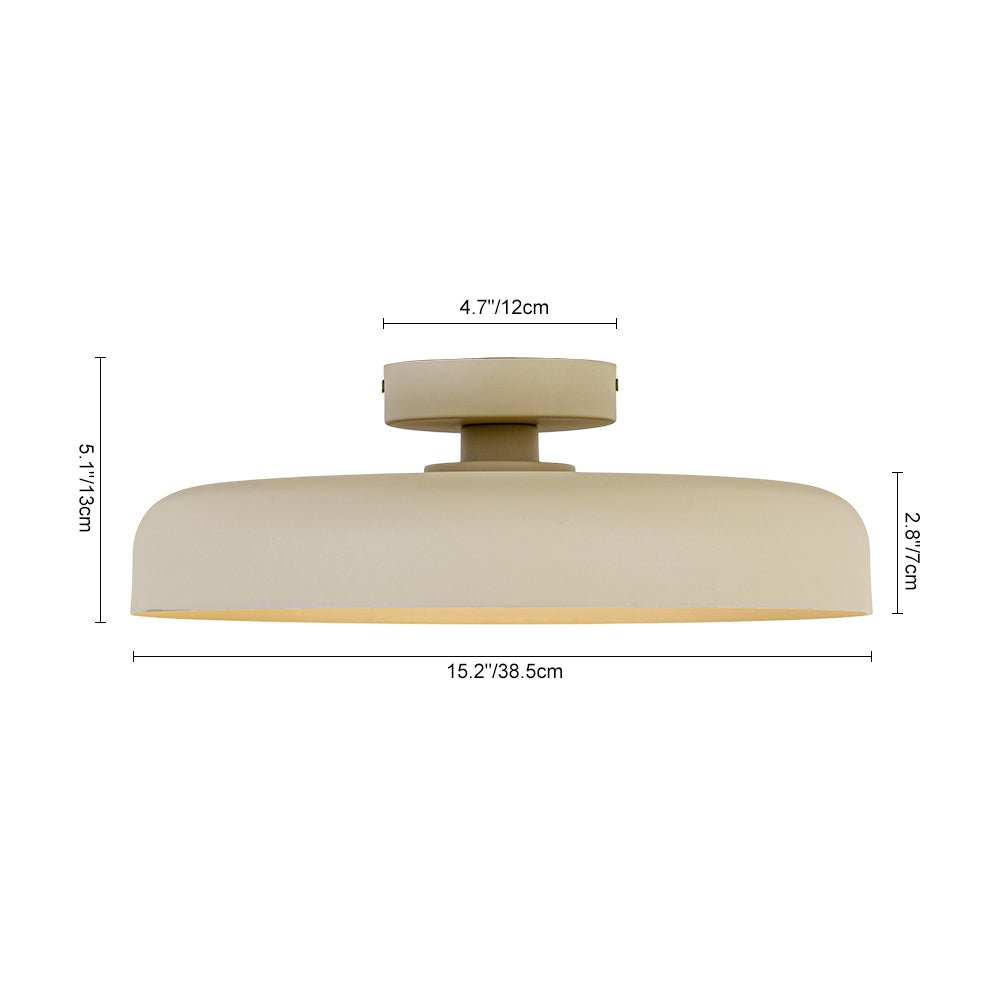 LightfixturesUAE-LED Cream Style Minimalist Khaki Matte Shallow Pan Semi Flush Mount-Ceiling Lights-Khaki-