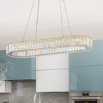 LightfixturesUAE-LED Luxury Oval Crystal Linear Kitchen Island Chandelier-Chandeliers-Chrome-