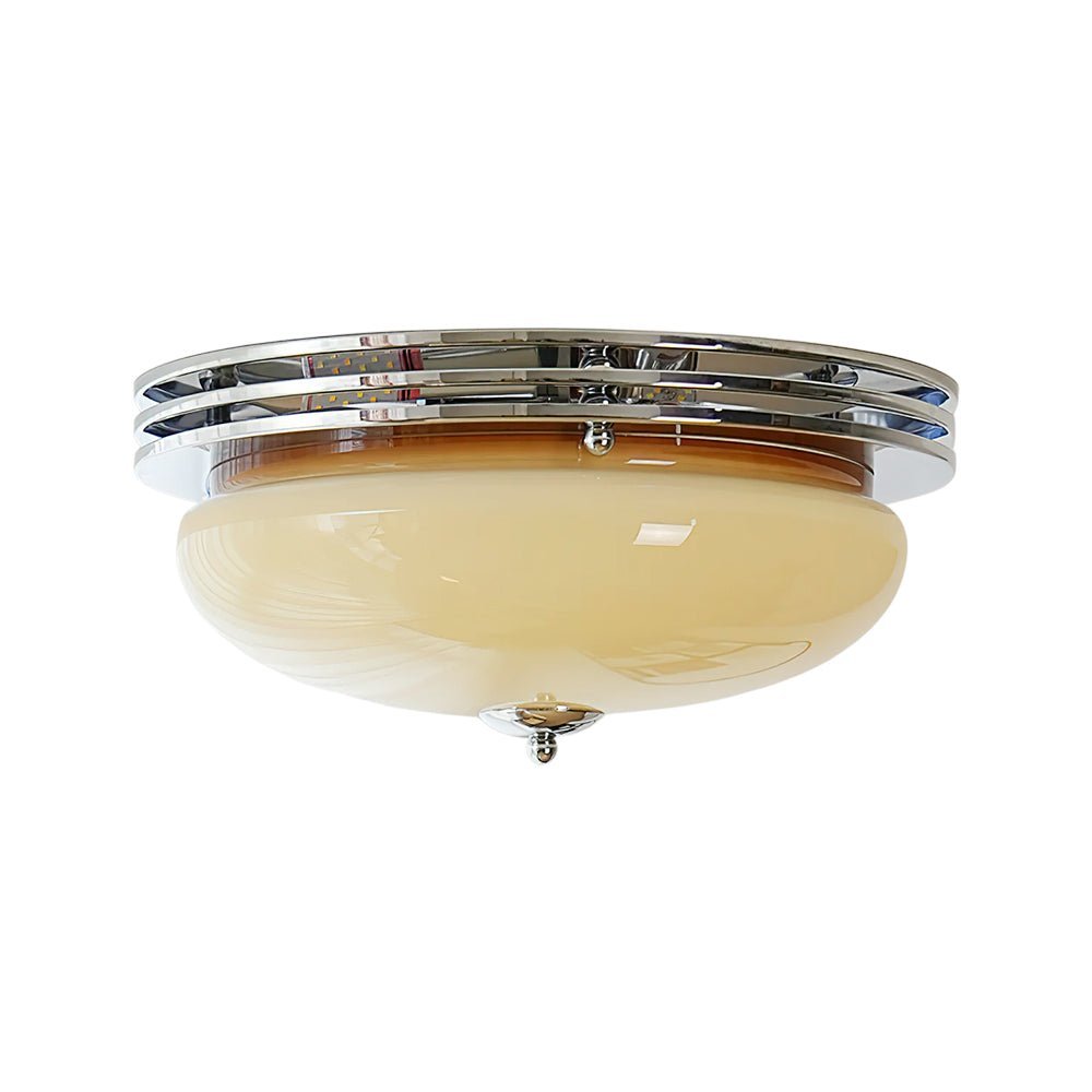LightfixturesUAE-LED Three-Color Mid-Century Modern Beige Glass Round Bowl Flush Mount-Ceiling Lights-Beige-