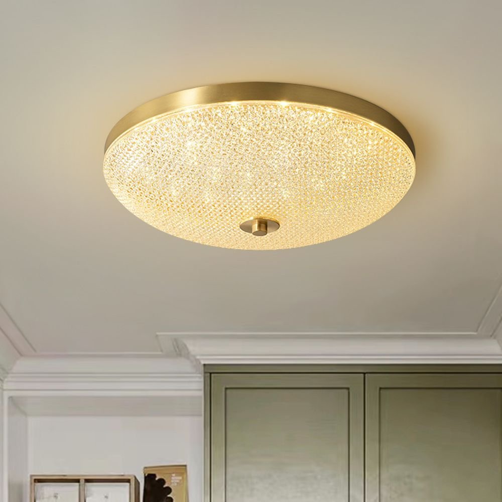 LightfixturesUAE-LED Three-Color Modern Brushed Metal Round Bowl Flush Mount Ceiling Light-Ceiling Lights-Brass-