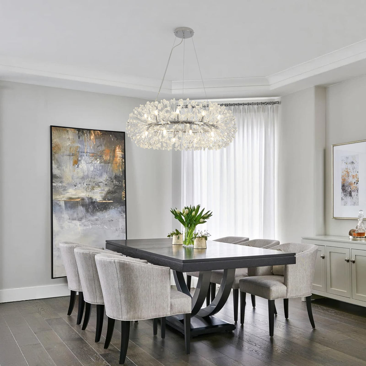 LightfixturesUAE-Luxury 20-Light Dandelion Crystal Ring Pendant Chandelier-Chandeliers-Chrome-