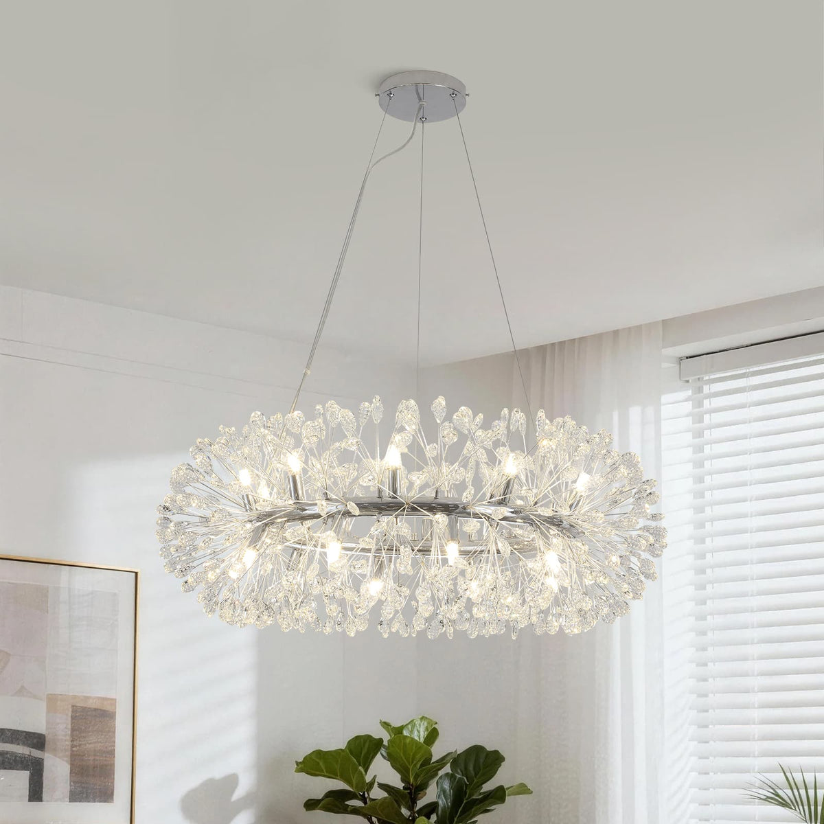 LightfixturesUAE-Luxury 20-Light Dandelion Crystal Ring Pendant Chandelier-Chandeliers-Chrome-