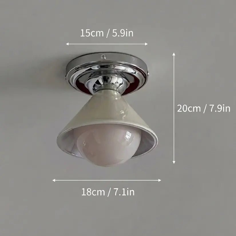 LightfixturesUAE-Mid-Century Modern Small Semi Flush Mount Light, Cream & Nickel Hallway Ceiling Lamp with Milky White Shade-Ceiling Lights-Silver-