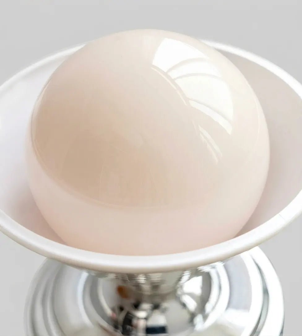 LightfixturesUAE-Mid-Century Modern Small Semi Flush Mount Light, Cream & Nickel Hallway Ceiling Lamp with Milky White Shade-Ceiling Lights-Silver-
