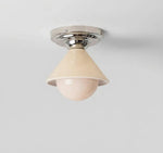 LightfixturesUAE-Mid-Century Modern Small Semi Flush Mount Light, Cream & Nickel Hallway Ceiling Lamp with Milky White Shade-Ceiling Lights-Silver-