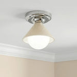 LightfixturesUAE-Mid-Century Modern Small Semi Flush Mount Light, Cream & Nickel Hallway Ceiling Lamp with Milky White Shade-Ceiling Lights-Silver-