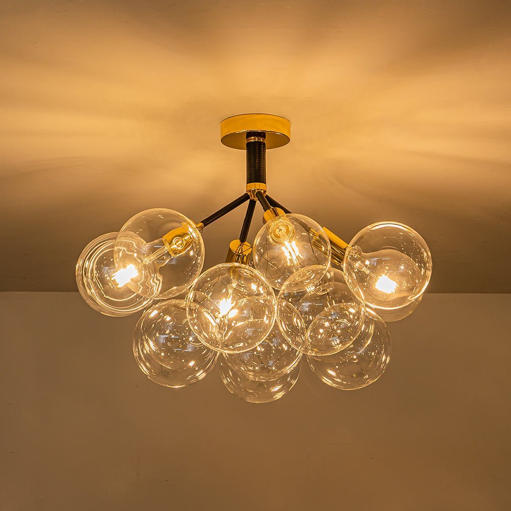LightfixturesUAE-Modern Cluster Glass Bubble Semi Flush Mount Ceiling Light-Ceiling Lights-Black-12 GLOBES