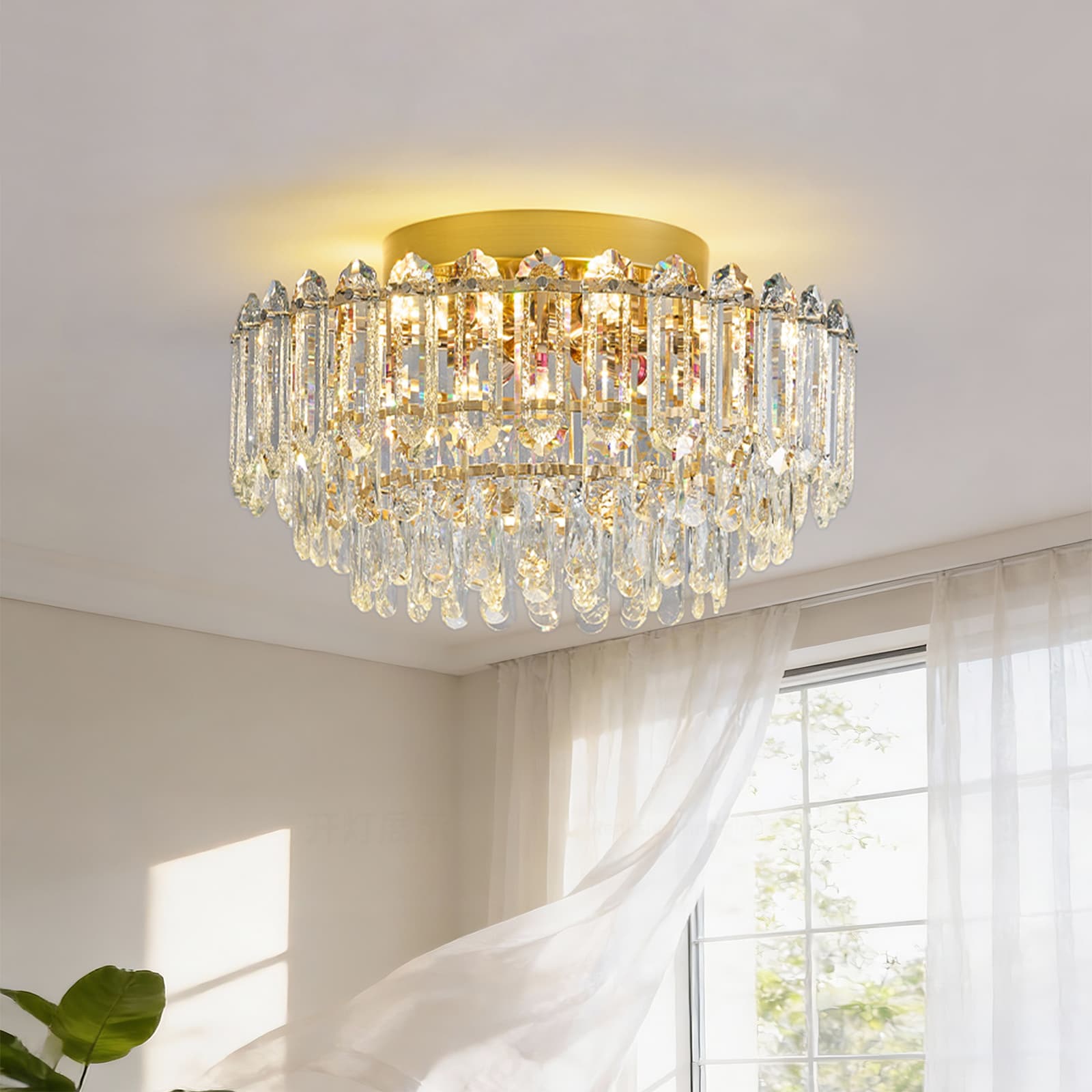 LightfixturesUAE-Multi-Size Luxury K9 Crystal Tiered Cake Semi Flush Mount Ceiling Light-Ceiling Lights-11-Light-