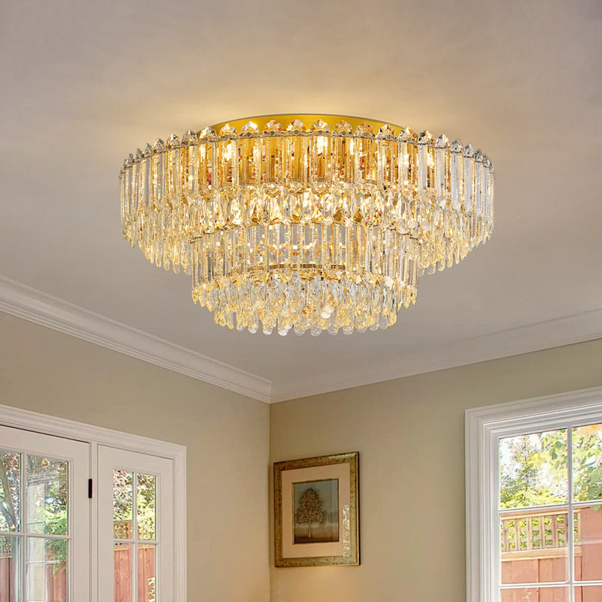 LightfixturesUAE-Multi-Size Luxury K9 Crystal Tiered Cake Semi Flush Mount Ceiling Light-Ceiling Lights-21-Light-