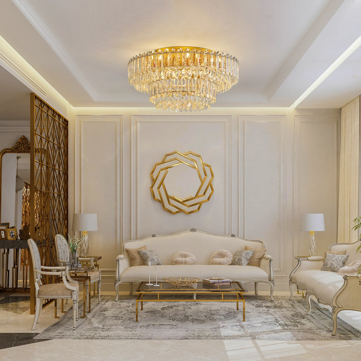 LightfixturesUAE-Multi-Size Luxury K9 Crystal Tiered Cake Semi Flush Mount Ceiling Light-Ceiling Lights-21-Light-