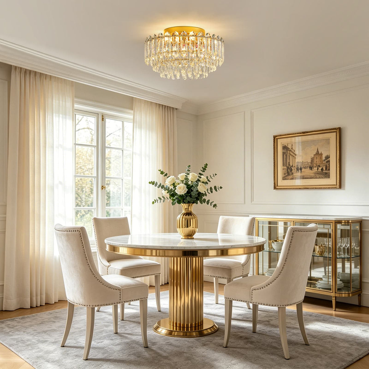 LightfixturesUAE-Multi-Size Luxury K9 Crystal Tiered Cake Semi Flush Mount Ceiling Light-Ceiling Lights-21-Light-