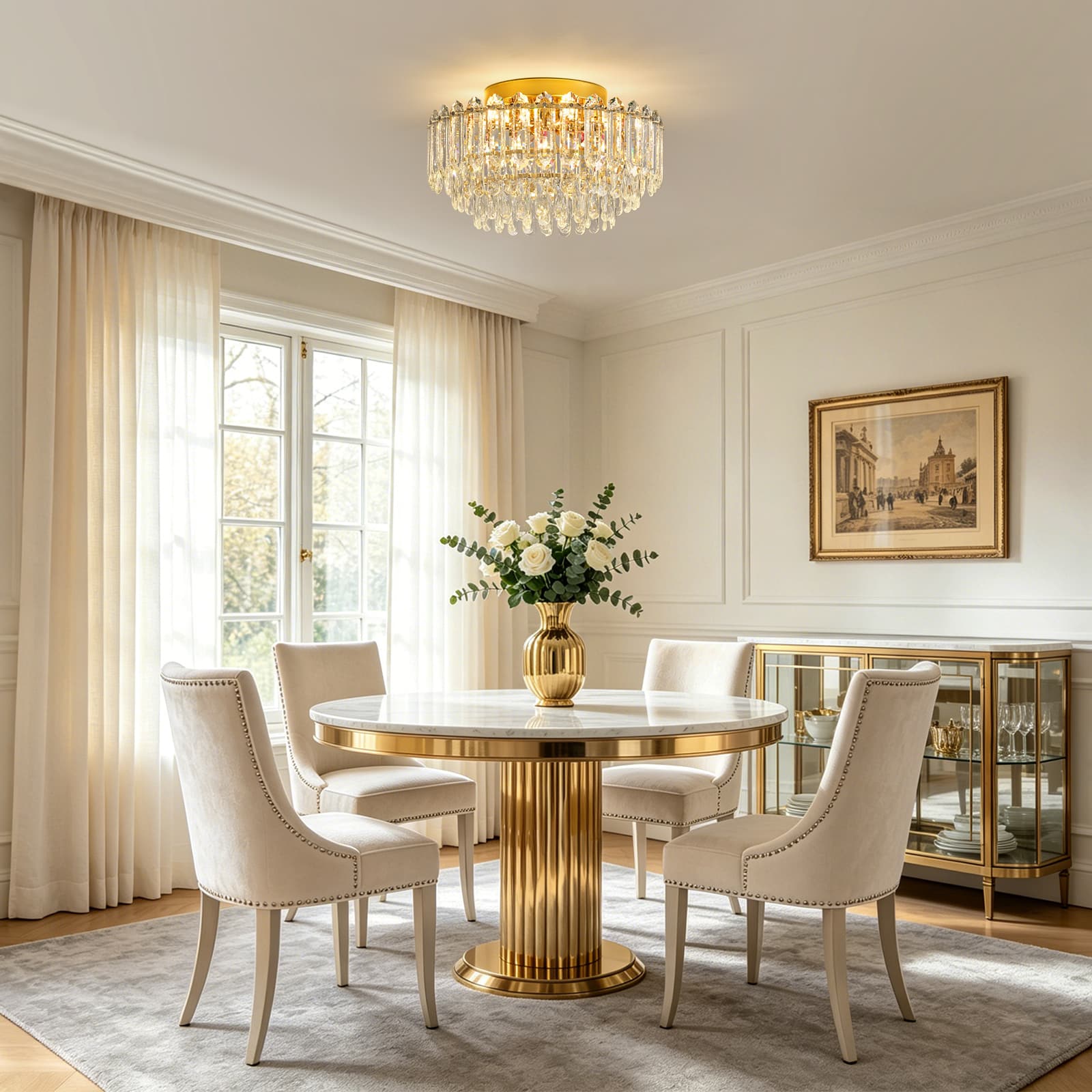 LightfixturesUAE-Multi-Size Luxury K9 Crystal Tiered Cake Semi Flush Mount Ceiling Light-Ceiling Lights-21-Light-
