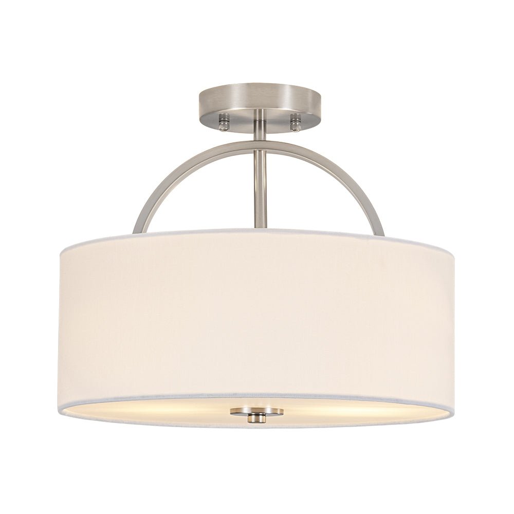 LightfixturesUAE-Nordic Minimalist 2-Light Round Drum White Fabric Ceiling Lamp-Ceiling Lights-Matte Black-