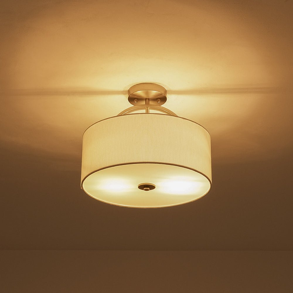 LightfixturesUAE-Nordic Minimalist 2-Light Round Drum White Fabric Ceiling Lamp-Ceiling Lights-Matte Black-