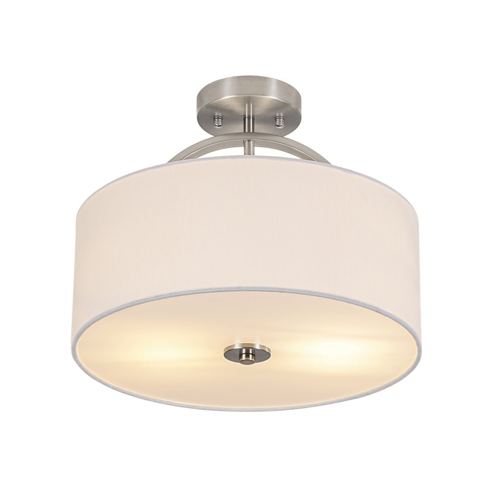 LightfixturesUAE-Nordic Minimalist 2-Light Round Drum White Fabric Ceiling Lamp-Ceiling Lights-Matte Black-