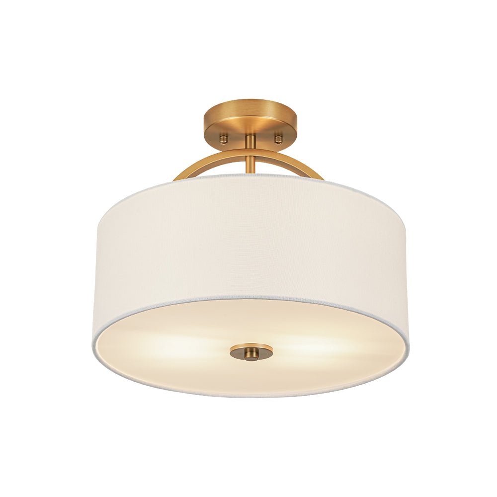 LightfixturesUAE-Nordic Minimalist 2-Light Round Drum White Fabric Ceiling Lamp-Ceiling Lights-Matte Black-