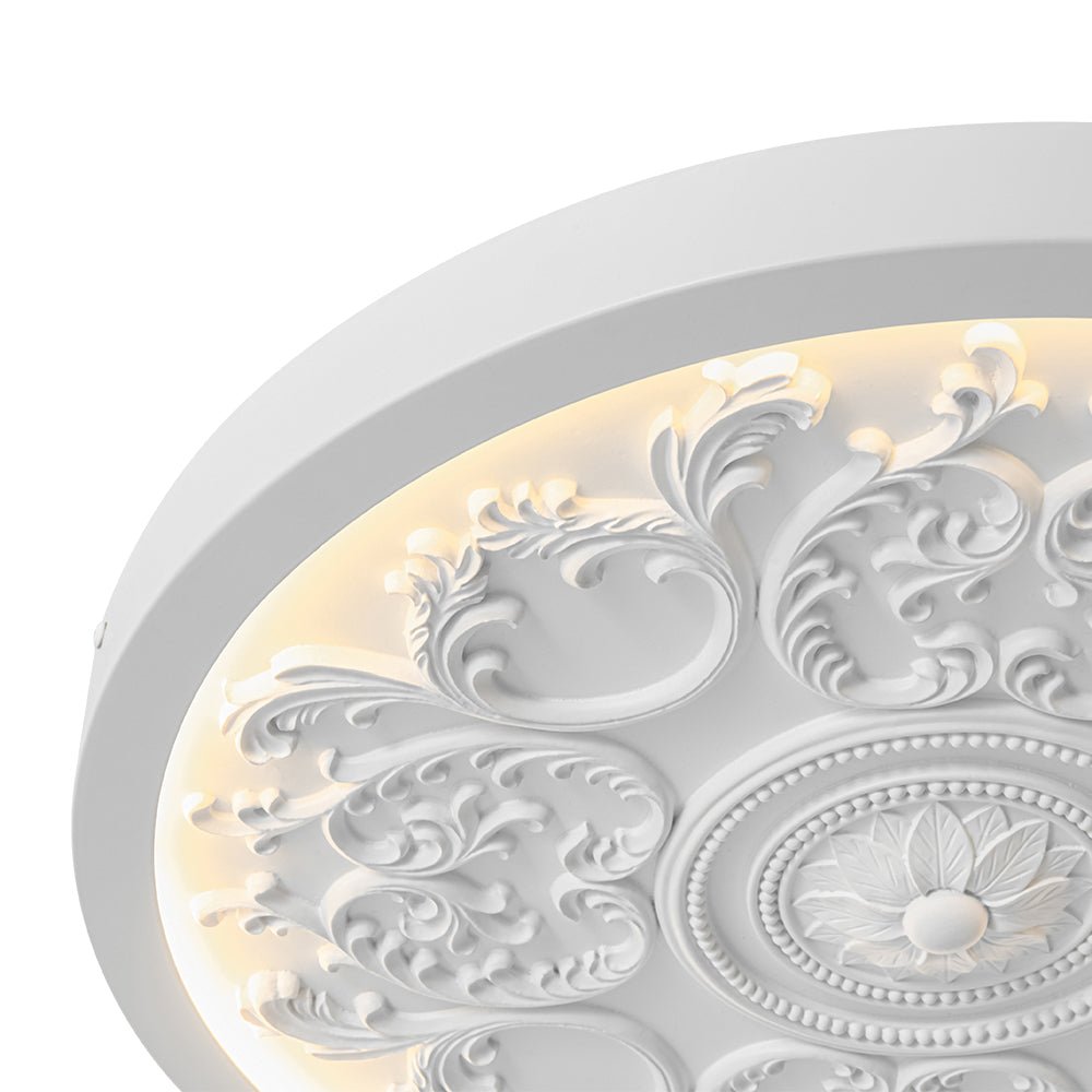 LightfixturesUAE-Ornate Nordic Dimmable LED White Embossed Round Flush Mount Ceiling Light-Ceiling Lights-White-