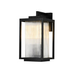 LightfixturesUAE-Outdoor Square Lantern Ribbed Clear Glass Wall Sconce with Auto Light Sensor-Wall Lights-Black-