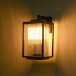 LightfixturesUAE-Outdoor Square Lantern Ribbed Clear Glass Wall Sconce with Auto Light Sensor-Wall Lights-Black-