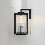 LightfixturesUAE-Outdoor Square Lantern Ribbed Clear Glass Wall Sconce with Auto Light Sensor-Wall Lights-Black-
