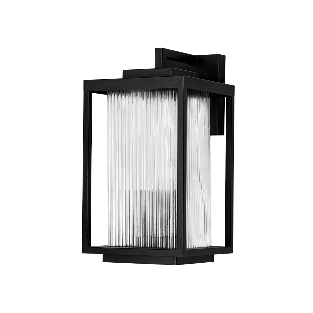 LightfixturesUAE-Outdoor Square Lantern Ribbed Clear Glass Wall Sconce with Auto Light Sensor-Wall Lights-Black-