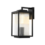 LightfixturesUAE-Outdoor Square Lantern Ribbed Clear Glass Wall Sconce with Auto Light Sensor-Wall Lights-Black-
