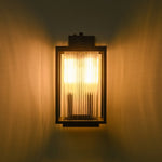 LightfixturesUAE-Outdoor Square Lantern Ribbed Clear Glass Wall Sconce with Auto Light Sensor-Wall Lights-Black-