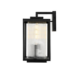LightfixturesUAE-Outdoor Square Lantern Ribbed Clear Glass Wall Sconce with Auto Light Sensor-Wall Lights-Black-