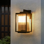 LightfixturesUAE-Outdoor Square Lantern Ribbed Clear Glass Wall Sconce with Auto Light Sensor-Wall Lights-Black-