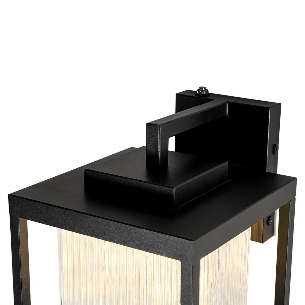 LightfixturesUAE-Outdoor Square Lantern Ribbed Clear Glass Wall Sconce with Auto Light Sensor-Wall Lights-Black-