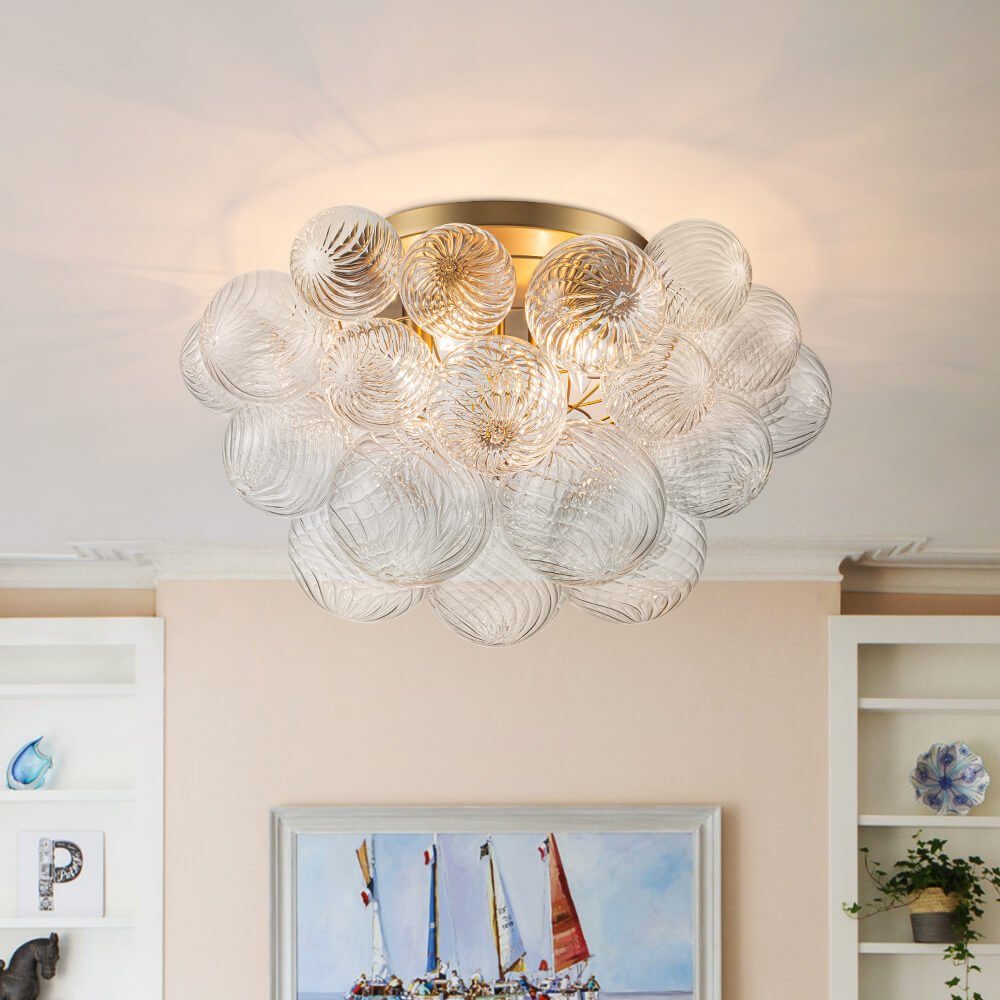 Luxury 4 - Light Clear Textured Glass Semi - Flush Mount - LightfixturesUAE