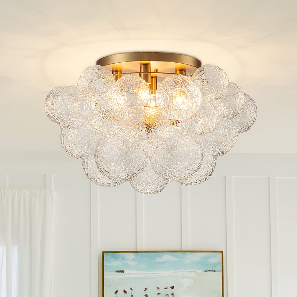 Luxury 4 - Light Clear Textured Glass Semi - Flush Mount - LightfixturesUAE