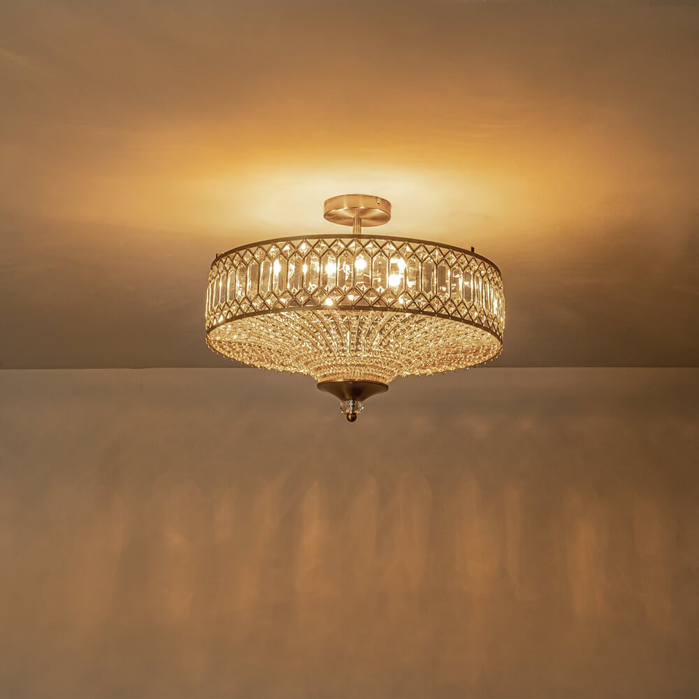 Luxury 6 - Light Drum Crystal Semi - Flush Mount Ceiling Light - LightfixturesUAE
