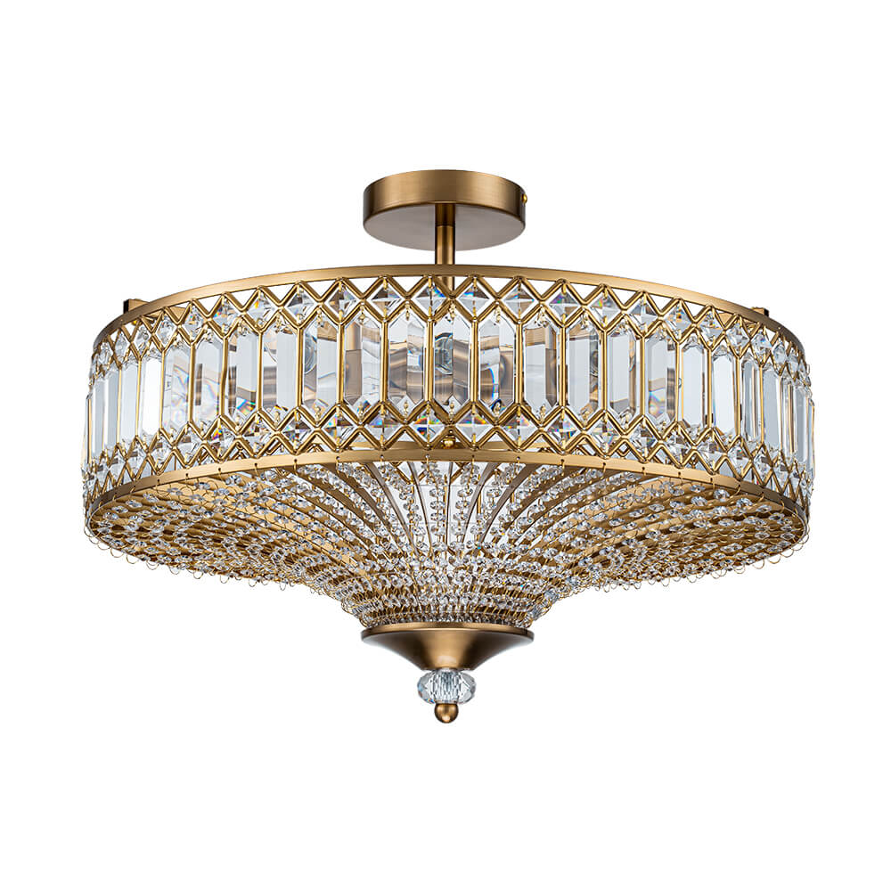 Luxury 6 - Light Drum Crystal Semi - Flush Mount Ceiling Light - LightfixturesUAE