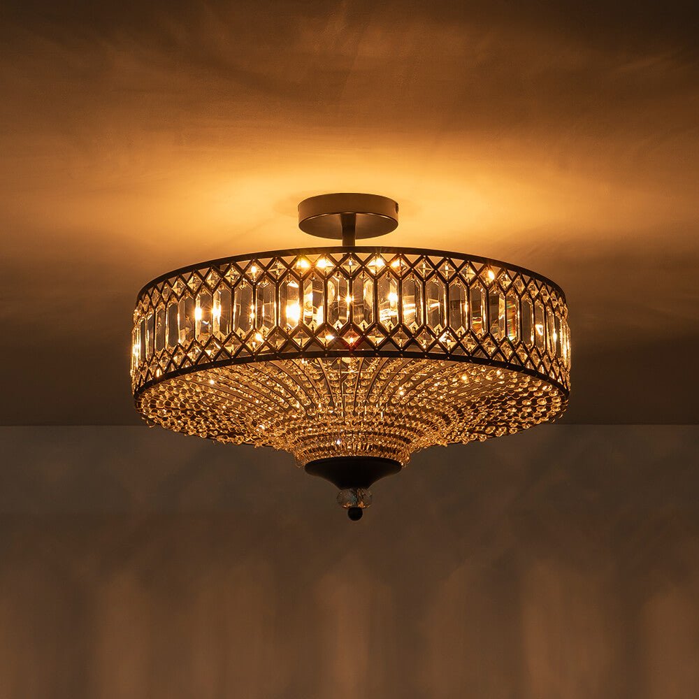 Luxury 6 - Light Drum Crystal Semi - Flush Mount Ceiling Light - LightfixturesUAE