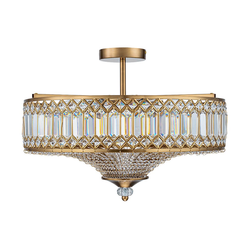 Luxury 6 - Light Drum Crystal Semi - Flush Mount Ceiling Light - LightfixturesUAE