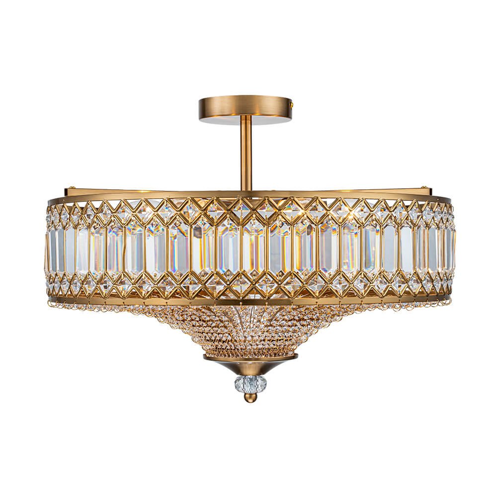 Luxury 6 - Light Drum Crystal Semi - Flush Mount Ceiling Light - LightfixturesUAE