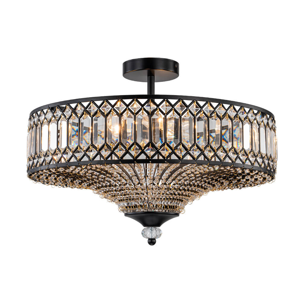 Luxury 6 - Light Drum Crystal Semi - Flush Mount Ceiling Light - LightfixturesUAE