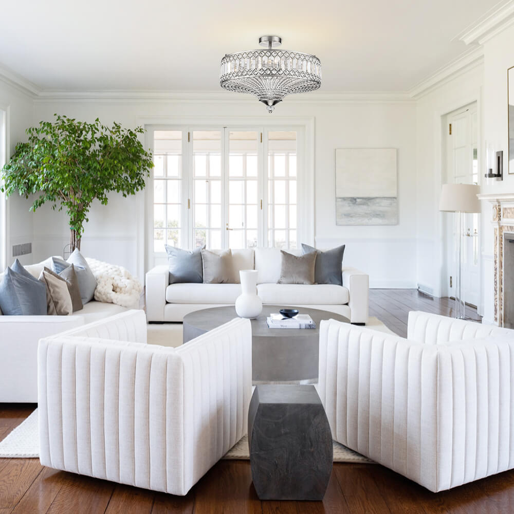 Luxury 6 - Light Drum Crystal Semi - Flush Mount Ceiling Light - LightfixturesUAE