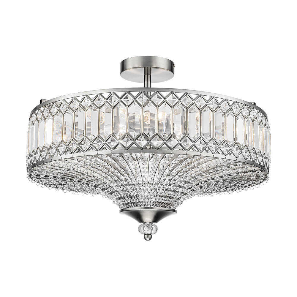 Luxury 6 - Light Drum Crystal Semi - Flush Mount Ceiling Light - LightfixturesUAE