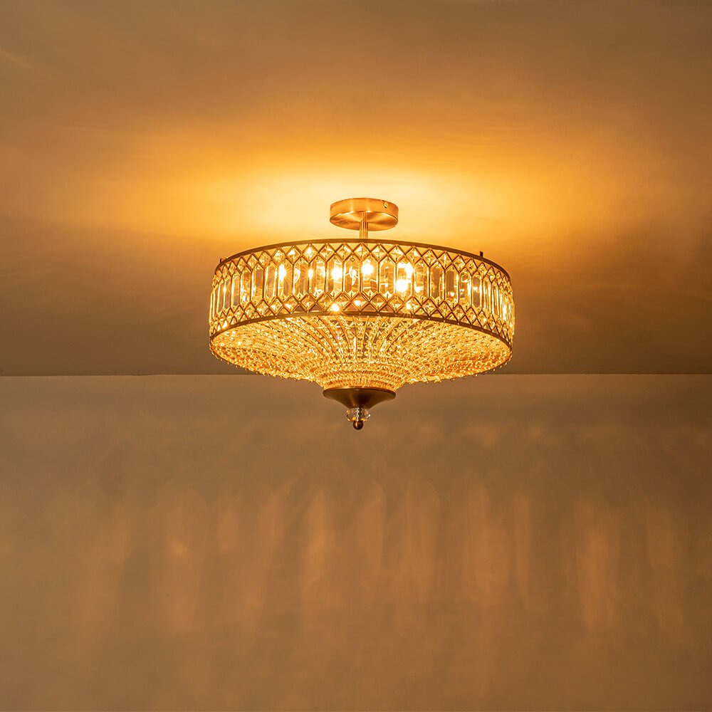 Luxury 6 - Light Drum Crystal Semi - Flush Mount Ceiling Light - LightfixturesUAE
