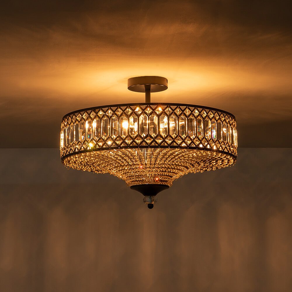 Luxury 6 - Light Drum Crystal Semi - Flush Mount Ceiling Light - LightfixturesUAE