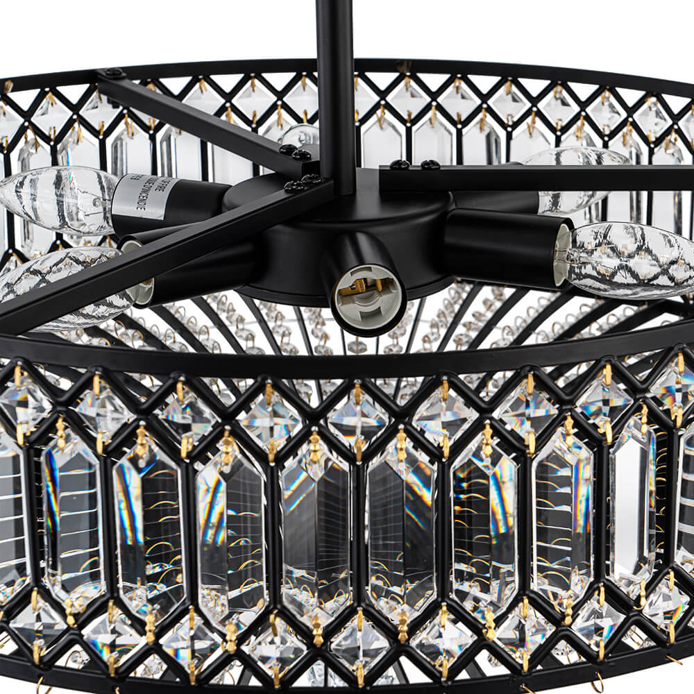 Luxury 6 - Light Drum Crystal Semi - Flush Mount Ceiling Light - LightfixturesUAE