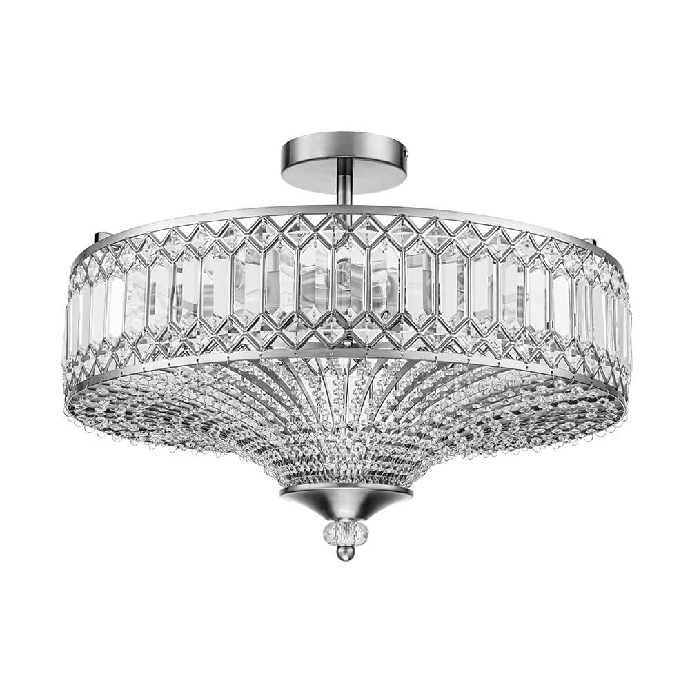 Luxury 6 - Light Drum Crystal Semi - Flush Mount Ceiling Light - LightfixturesUAE